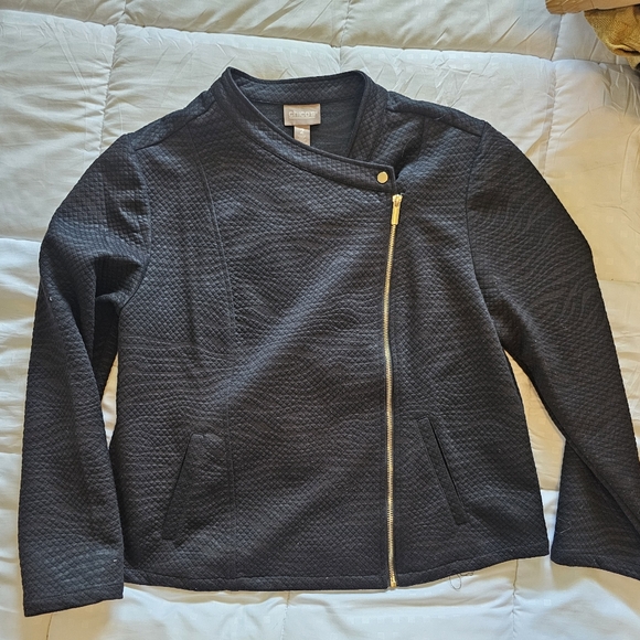 Chico's Jackets & Blazers - Chico's Sz 2 Black Moto Zip Collarless Women's Jacket 12-14 NWOT